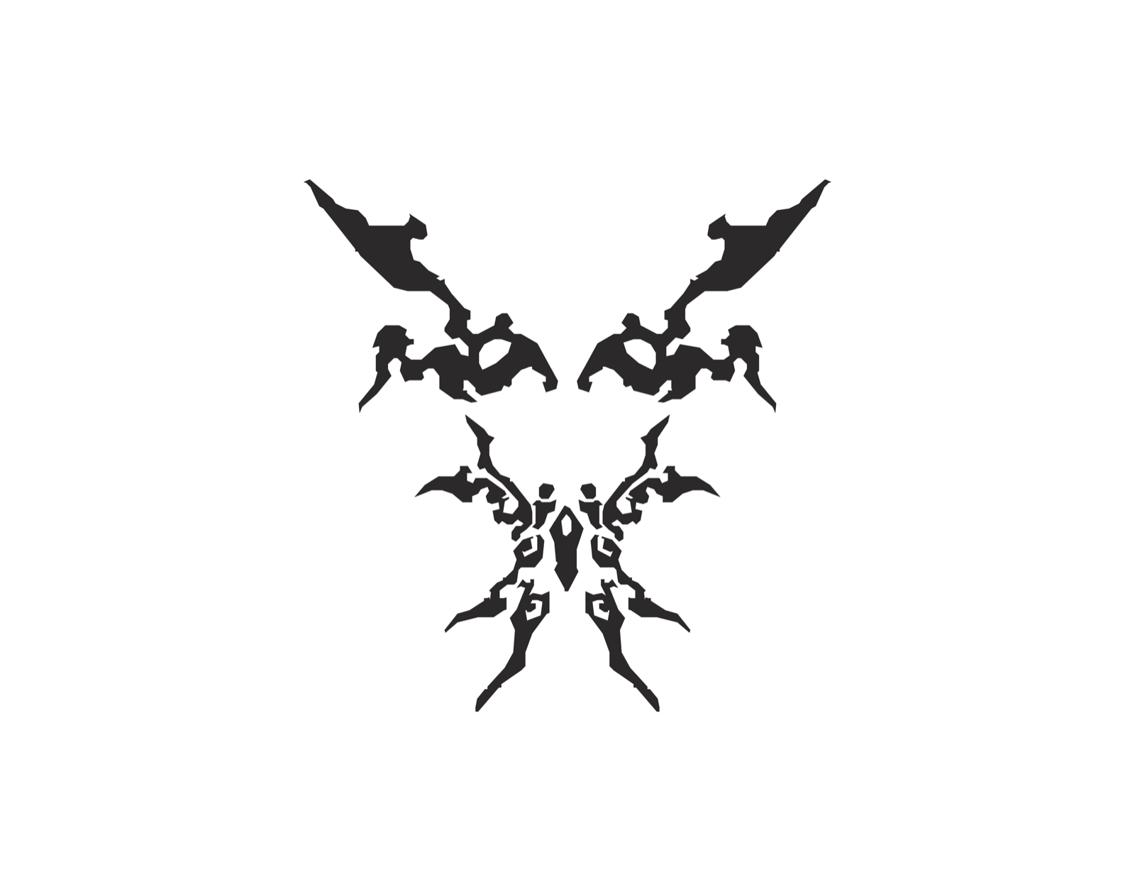 Silhouette iteration: compact vertical form with crossed upper wings